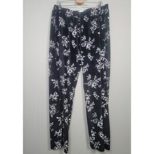 Karen Neuburger XXL Velour Lounge Pants Floral Print Wide Leg Navy Soft